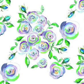 grandmillennial whimsical roses in blue and green watercolor from Anines Atelier. Use the design for powder room walls, valentines day and something blue for the wedding