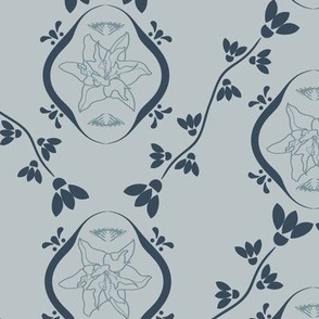 Lilies embedded Damask Style Blue Pelican