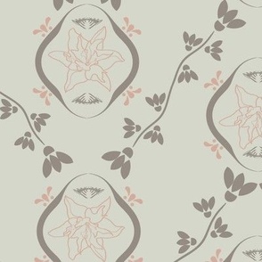 Lilies embedded Damask Style Neutral Pink Soft