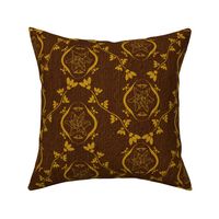 Lilies embedded Damask Style Orange Vibrant Textured