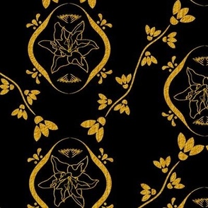 Lilies embedded Damask Style Gold Black Textured