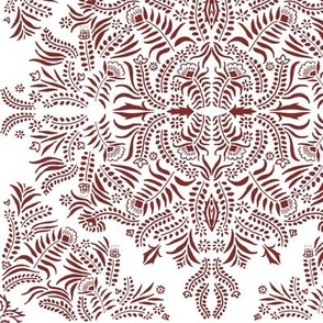 Jungle Damask, Red Red on White // 10.5"