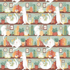 library cats 2020- light sage green morning small scale 