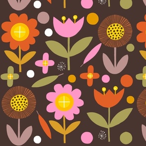 HAPPY HIPPY flowers on brown
