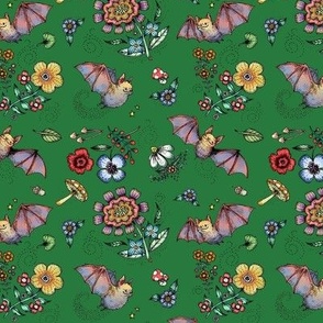 Botanical Bat - Forest Green