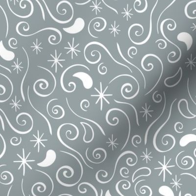 Swirly Stars Paisley - Pewter Grey - Medium Scale