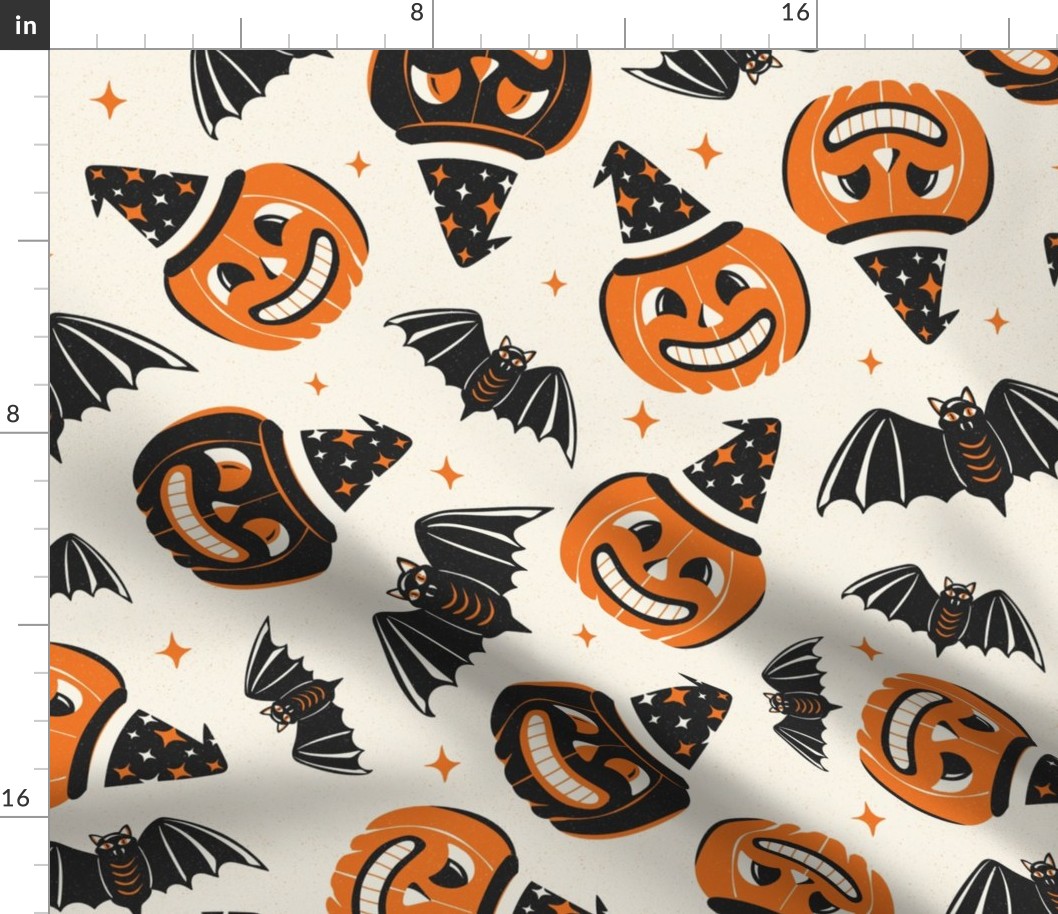 Pumpkin Party - Retro Halloween Ivory Orange Large Scale