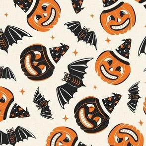 Pumpkin Party - Retro Halloween Ivory Orange Regular Scale