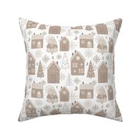 Medium Scale Wintry Night Boho Christmas Eve Holiday Homes on White