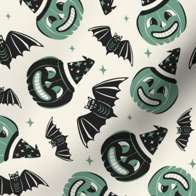 Pumpkin Party - Retro Halloween Ivory Nightshade Green Regular Scale