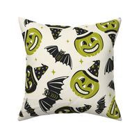 Pumpkin Party - Retro Halloween Ivory Lime Green Large Scale