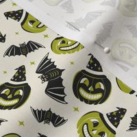 Pumpkin Party - Retro Halloween Ivory Lime Green Small Scale