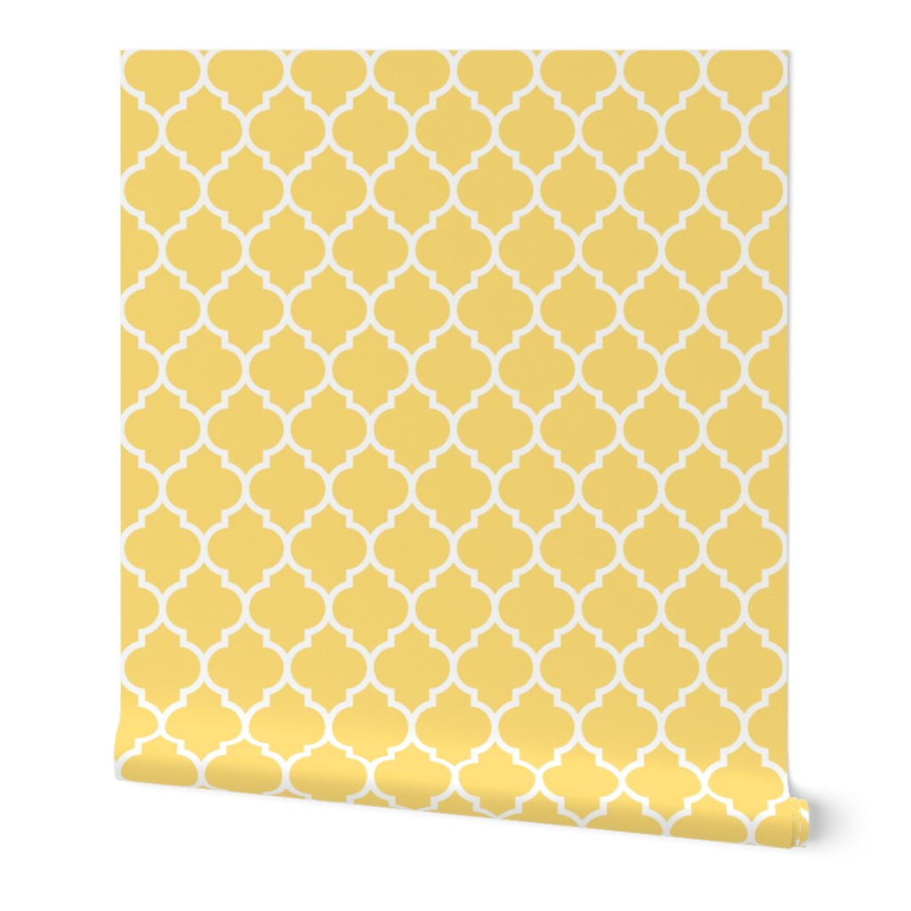 moroccan quatrefoil lattice in lemon yellow