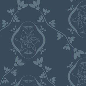 Lilies embedded Damask Style Blue on Blue