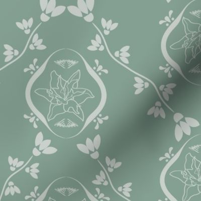 Lilies embedded Damask Style Granit Green