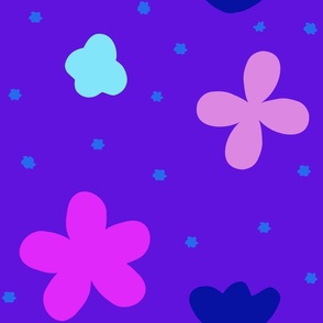 Pastel Funky Flowers on Purple Background