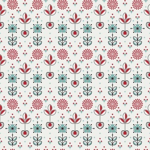 Scandi Folk Garden / Folk Art / Retro / Farmhouse / Cherry Teal / Small