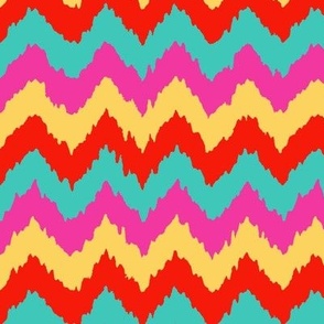 Bright abstract zig zag, red, hot pink, teal, yellow