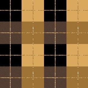 Checkered buffalo gold glitter thin stripes on brown and cream