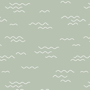 Minimalist crooked waves ocean theme wallpaper sage green pastel LARGE