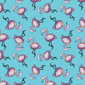 Dancing Flamingos Watercolor - Blue