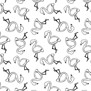 Dancing Flamingos Watercolor - Black and White