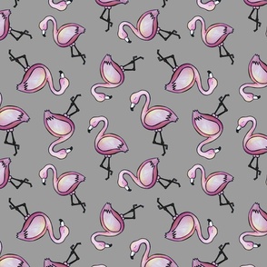 Dancing Flamingos Watercolor - Grey