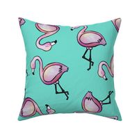 Dancing Flamingos Watercolor - Teal