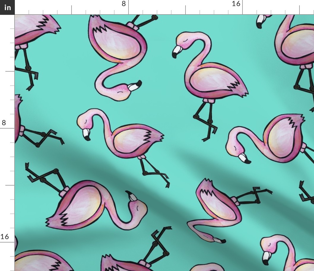 Dancing Flamingos Watercolor - Teal