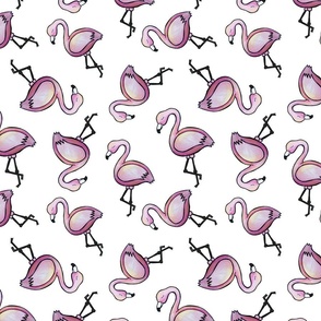 Dancing Flamingos Watercolor - White