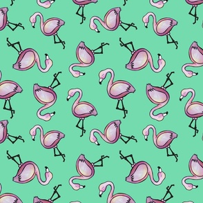 Dancing Flamingos Watercolor - Green