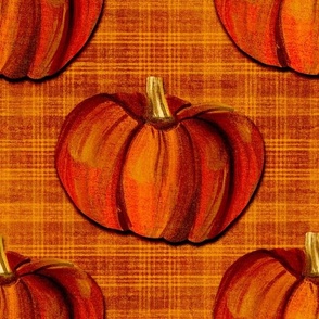 Oil painted pumpkin thanksgiving on orange plaid medium