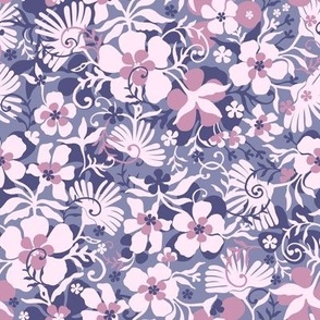 Meadow, Light pink and dark pink flowers on a gray-blue background