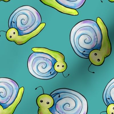 Adorable Watercolor Snails - Teal