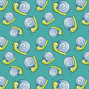 Adorable Watercolor Snails - Teal