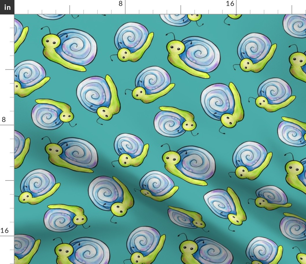 Adorable Watercolor Snails - Teal