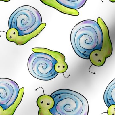 Adorable Watercolor Snails - White