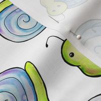 Adorable Watercolor Snails - White