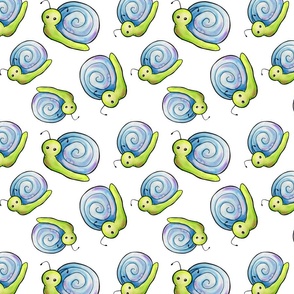 Adorable Watercolor Snails - White