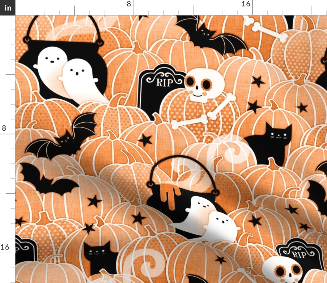 Halloween in the Pumpkin Patch- Medium- Carrot Orange- Sugar Skull- Black Cat- Pumpkins- Ghosts- Bats