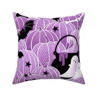 Halloween in the Pumpkin Patch- Large- Orchid Purple- Sugar Skull- Black Cat- Pumpkins- Ghosts- Bats