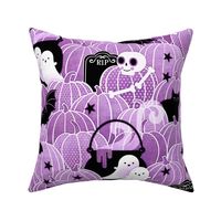 Halloween in the Pumpkin Patch- Medium- Orchid Purple- Sugar Skull- Black Cat- Pumpkins- Ghosts- Bats