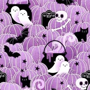 Halloween in the Pumpkin Patch- Medium- Orchid Purple- Sugar Skull- Black Cat- Pumpkins- Ghosts- Bats