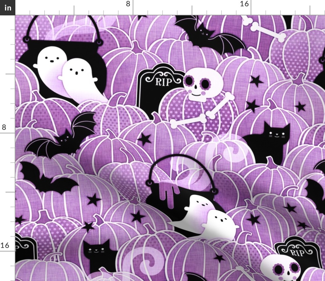 Halloween in the Pumpkin Patch- Medium- Orchid Purple- Sugar Skull- Black Cat- Pumpkins- Ghosts- Bats