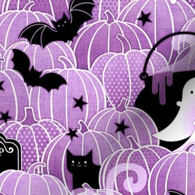 Halloween in the Pumpkin Patch- Small- Orchid Purple- Sugar Skull- Black Cat- Pumpkins- Ghosts- Bats