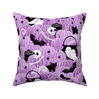 Halloween in the Pumpkin Patch- Small- Orchid Purple- Sugar Skull- Black Cat- Pumpkins- Ghosts- Bats