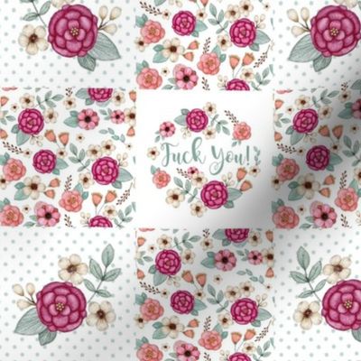 Smaller Scale Patchwork 3" Squares F You Sweary Floral For Cheater Quilt or Blanket