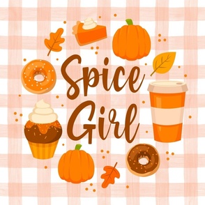 18x18 Panel Spice Girl Fall Pumpkin Goodies on Gingham for Throw Pillow or Cushion Cover