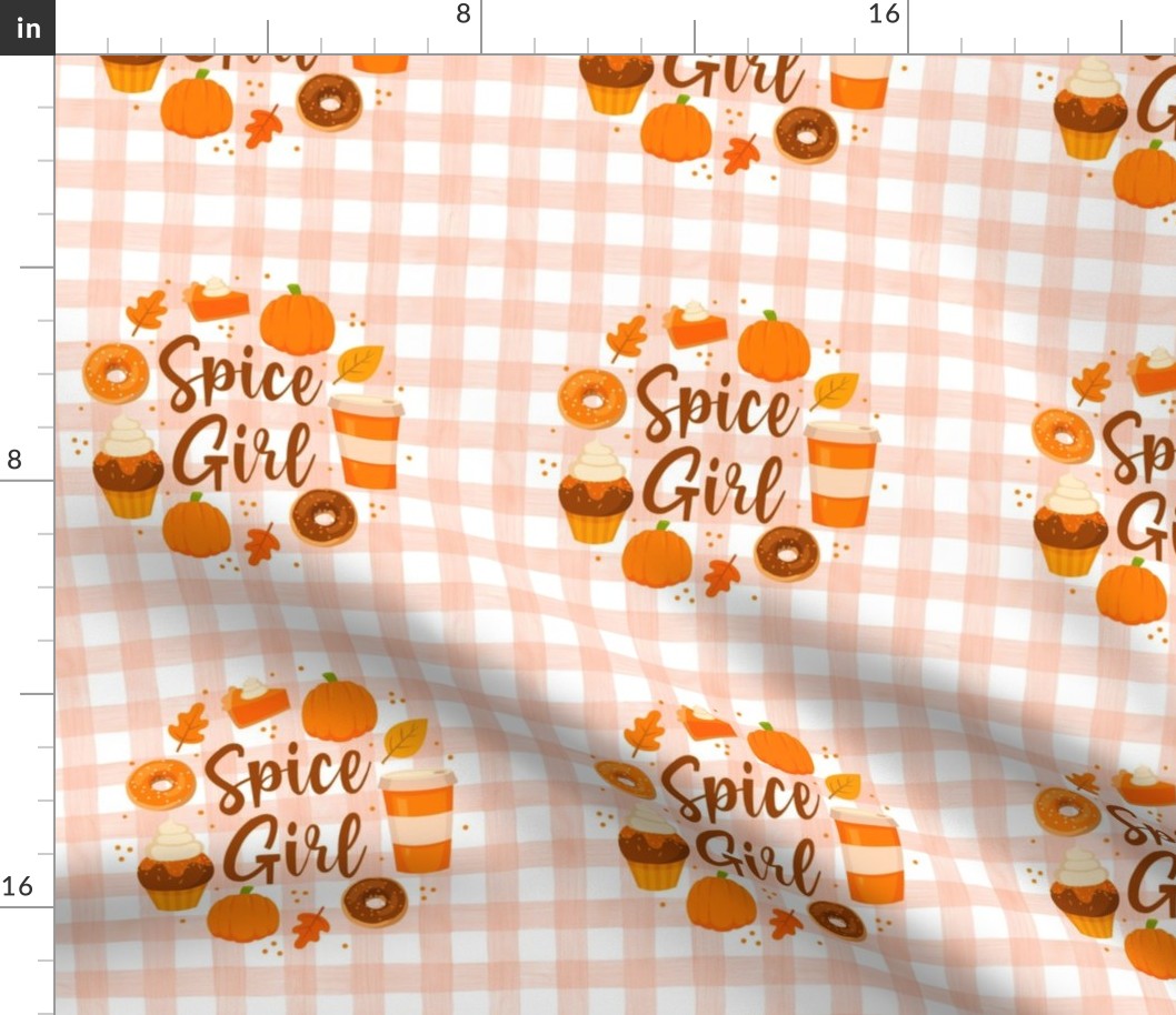 6" Circle Panel Spice Girl Fall Pumpkin Goodies on Gingham Swatch Size for Quilt Square Potholder or Embroidery Hoop