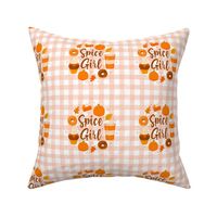 4" Circle Panel Spice Girl Fall Pumpkin Goodies on Gingham for Quilt Square Potholder or Embroidery Hoop